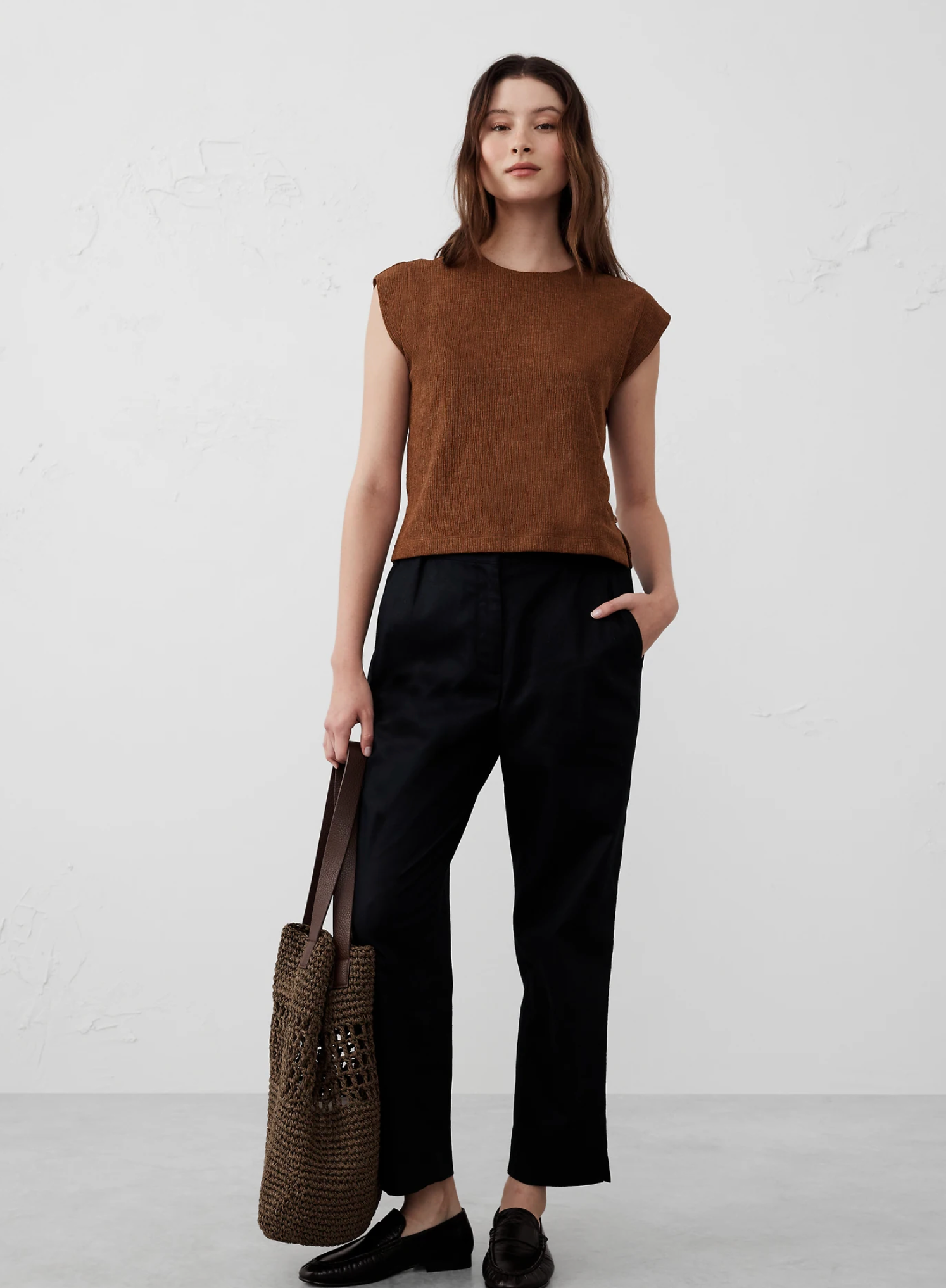 Crepe Jacquard Side Button Top