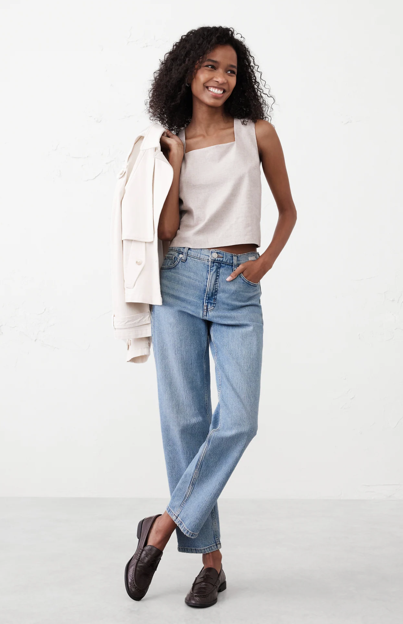 Linen Blend Square Neck Top