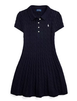 Girls Cable-Knit Cotton Polo Sweater Dress