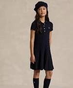 Girls Cable-Knit Cotton Polo Sweater Dress