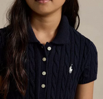 Girls Cable-Knit Cotton Polo Sweater Dress