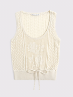 Floral Stitch Tie Waist Sweater