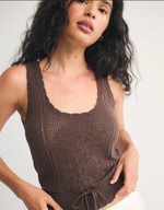 Floral Stitch Tie Waist Sweater