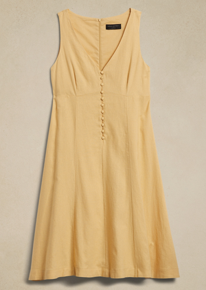 Linen-Blend Button Front Dress