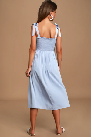 Smocked Tie-Strap Midi Dress