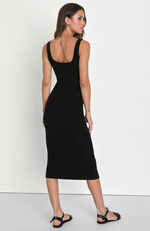 Ribbed Knit Tie Front Midi Dress