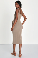 Ribbed Knit Tie Front Midi Dress