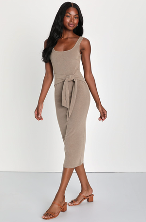 Ribbed Knit Tie Front Midi Dress Elephant Clouds Apparel Ribbed Knit Tie Front Midi Dress Elephant Clouds Apparel