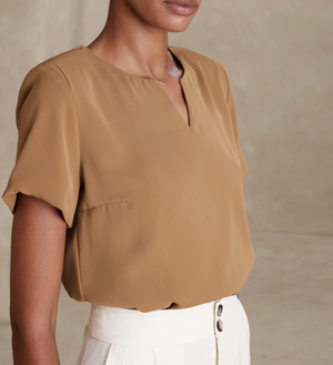 Short Sleeve Padded Shoulder Blouse