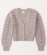 Girls Pointelle Embroidered Cardigan