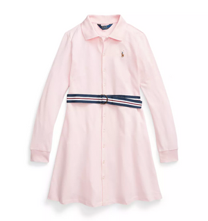 Girls Long Sleeve Belted Polo Dress