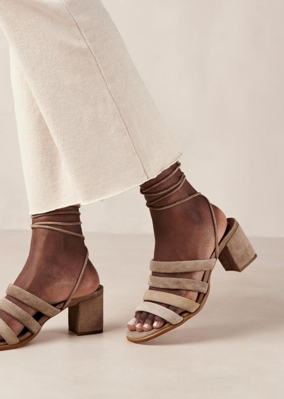 Letizia Shades of Beige Ankle Strap Block Sandals