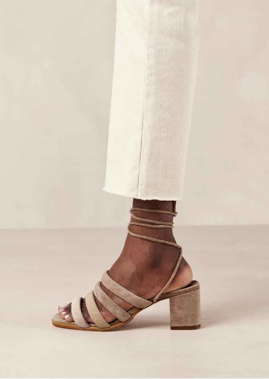 Letizia Shades of Beige Ankle Strap Block Sandals