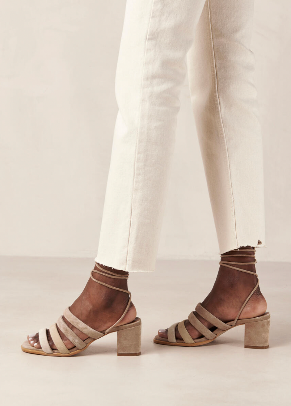 Letizia Shades of Beige Ankle Strap Block Sandals