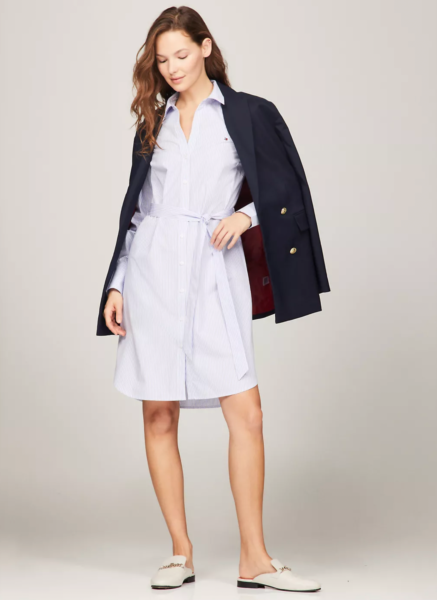 Belted Stripe Poplin Shirt Dress