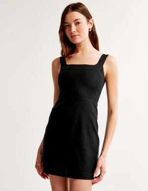 Linen-Blend Wide Strap Mini Dress