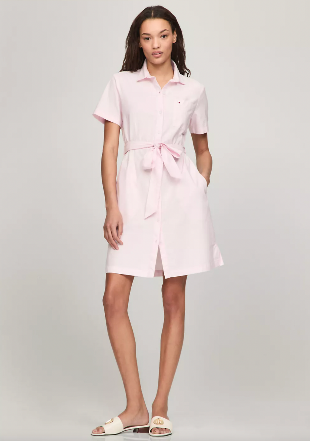 Short-Sleeve Belted Oxford Shirtdress