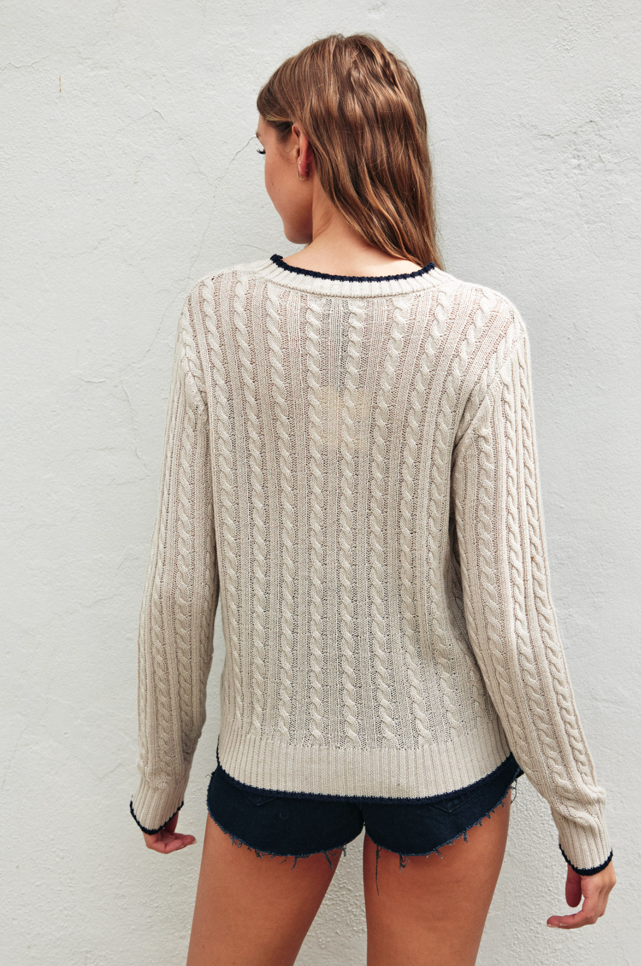 Contrast Trim Cable Knit Sweater