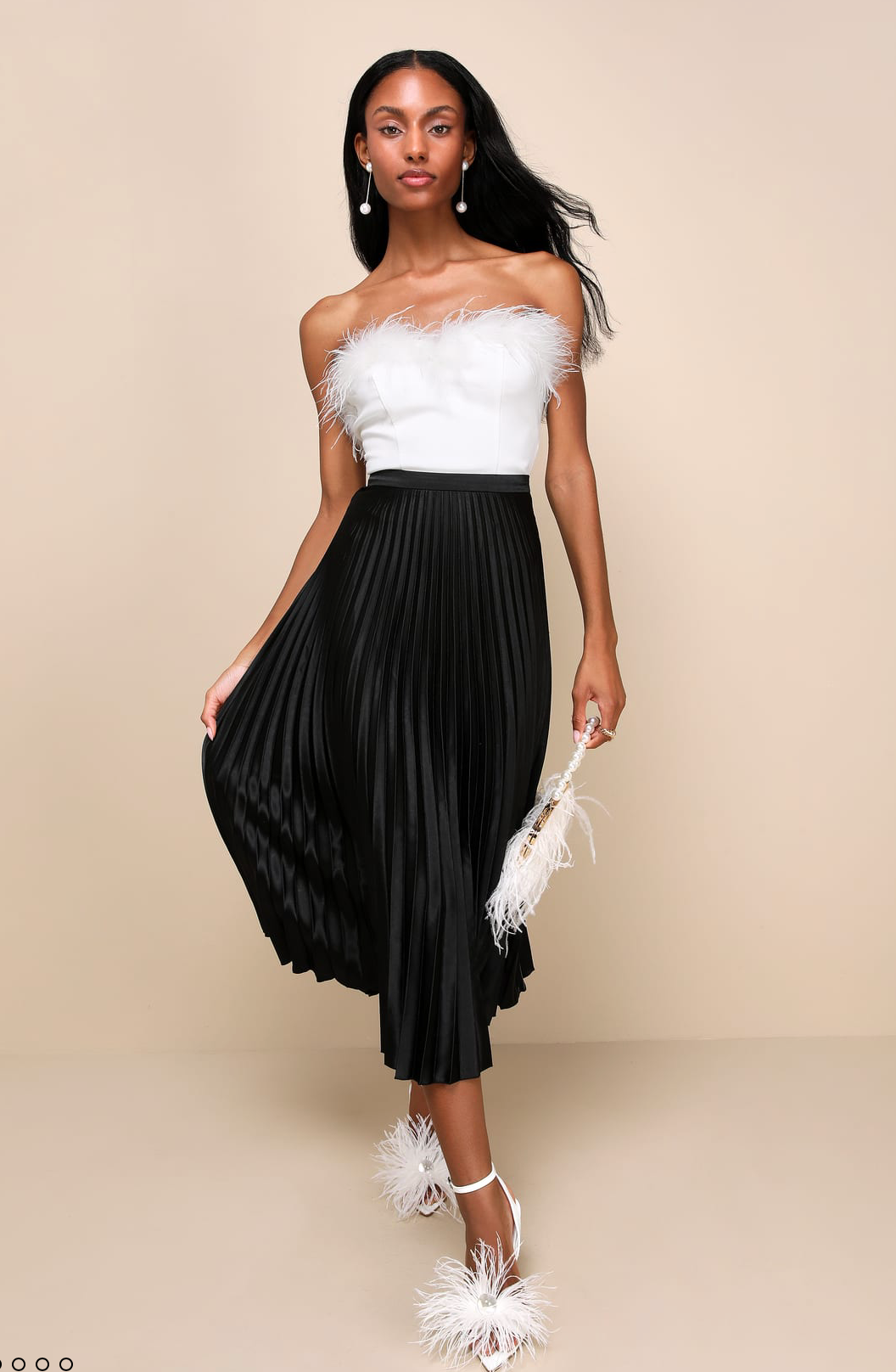 Black Satin Pleated Midi Skirt