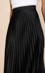 Black Satin Pleated Midi Skirt