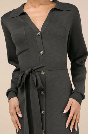 Collared Button-Up Sweater Dress