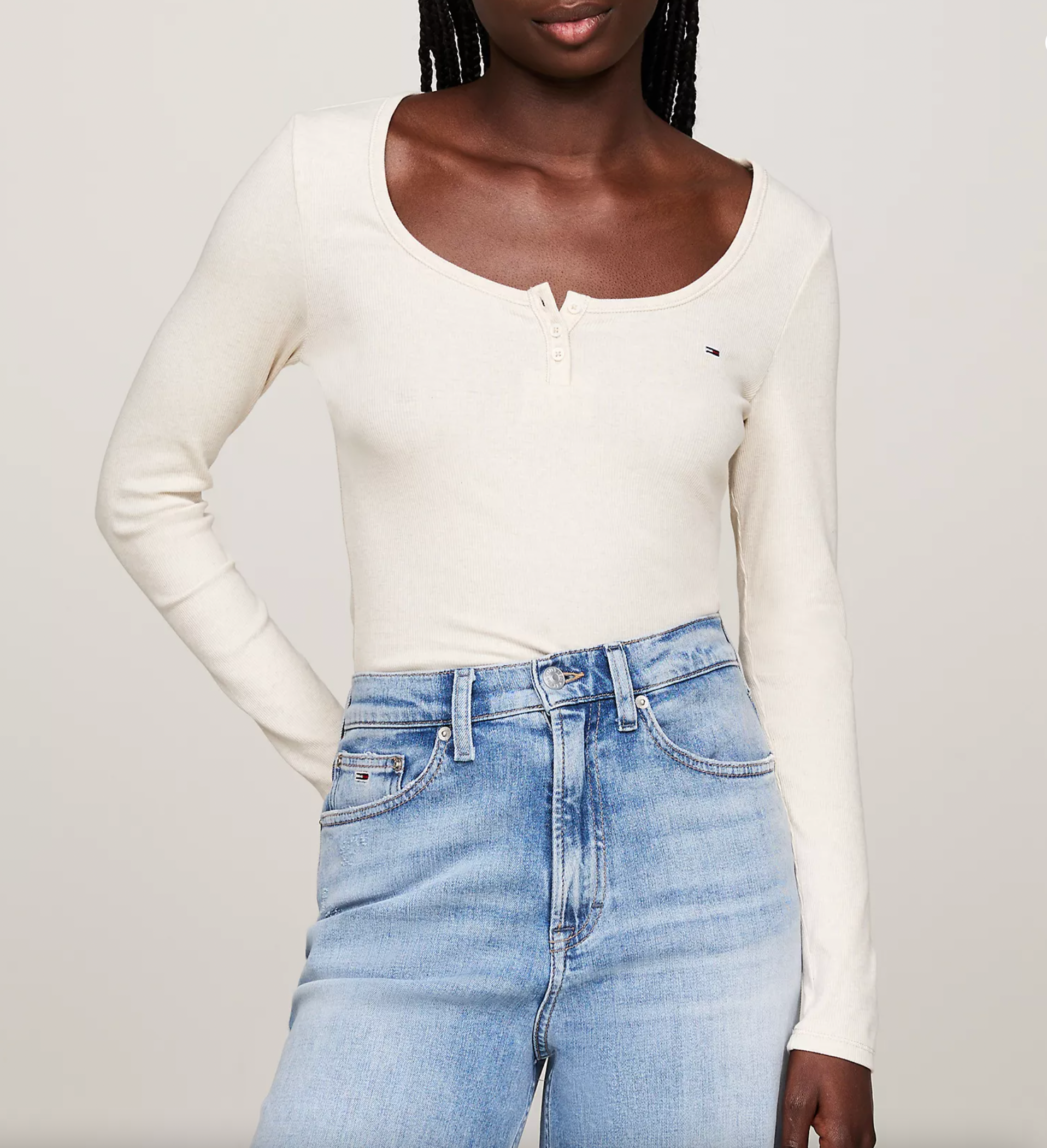 Ribbed Scoop-Neck Henley