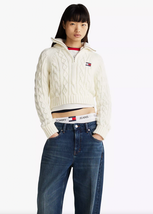 Women Half Zip Cable Knit Sweater