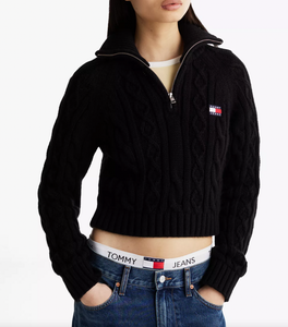 Women Half Zip Cable Knit Sweater