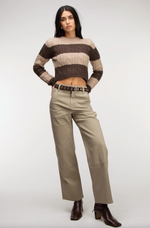 Striped Cable Knit Cropped Sweater