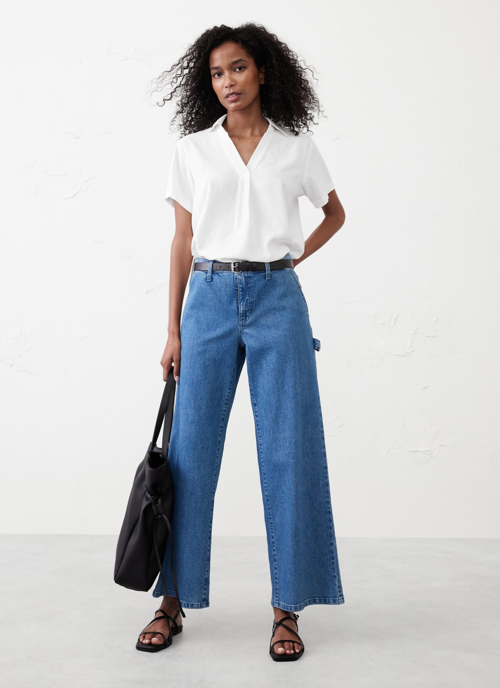 Linen Blend Collar Top