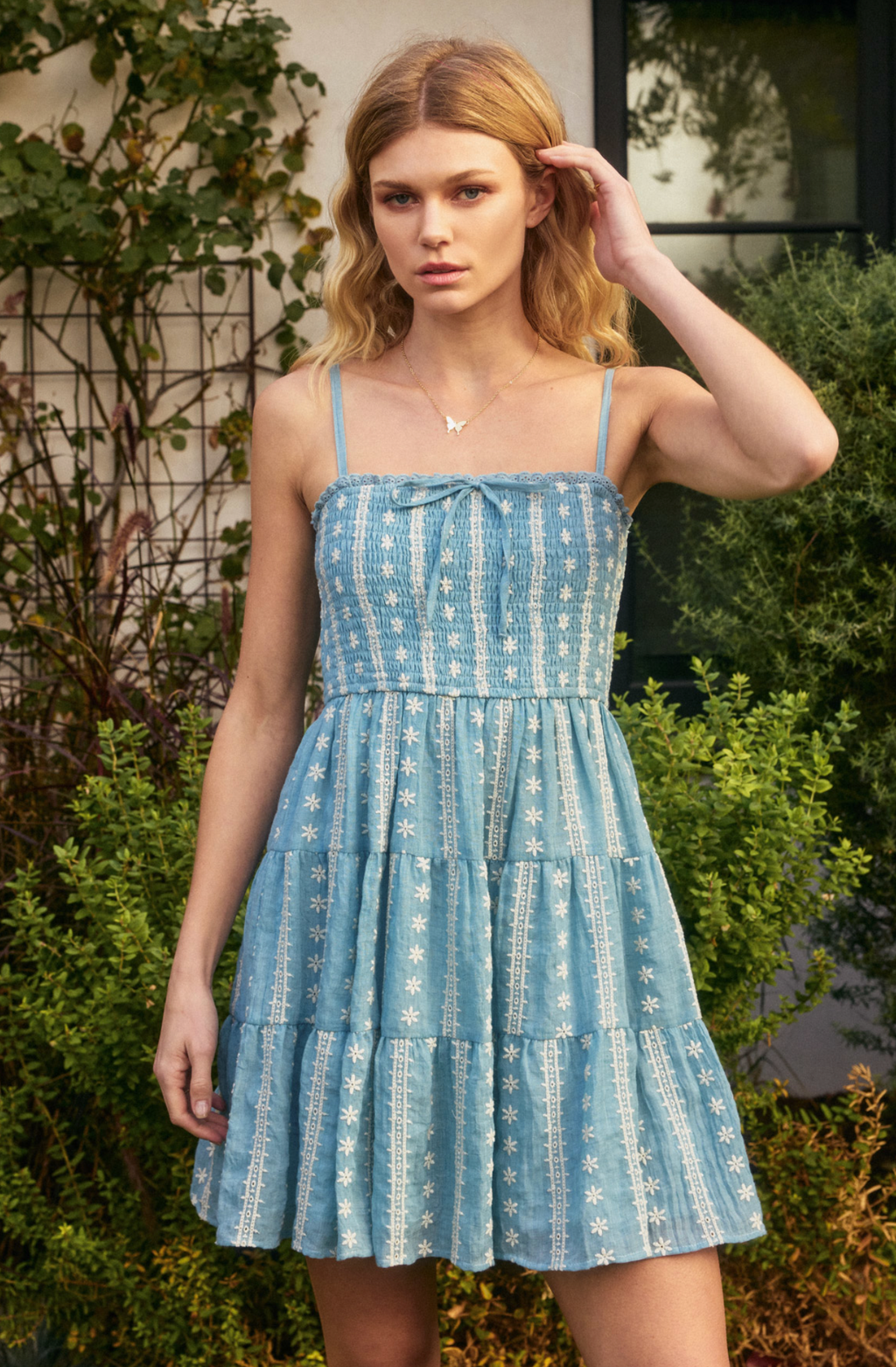 Butter Cookie Eyelet Babydoll Tiered Mini Dress