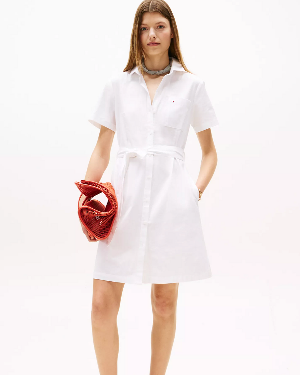 Short-Sleeve Belted Oxford Shirtdress