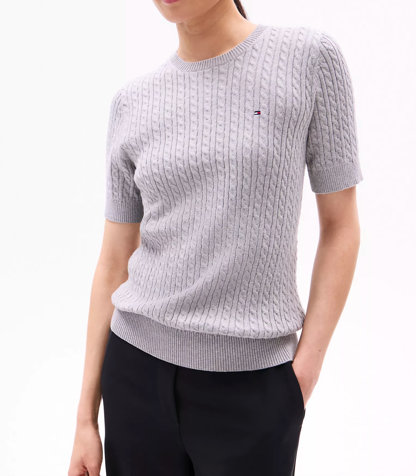 Short Sleeve Cable Knit Sweater