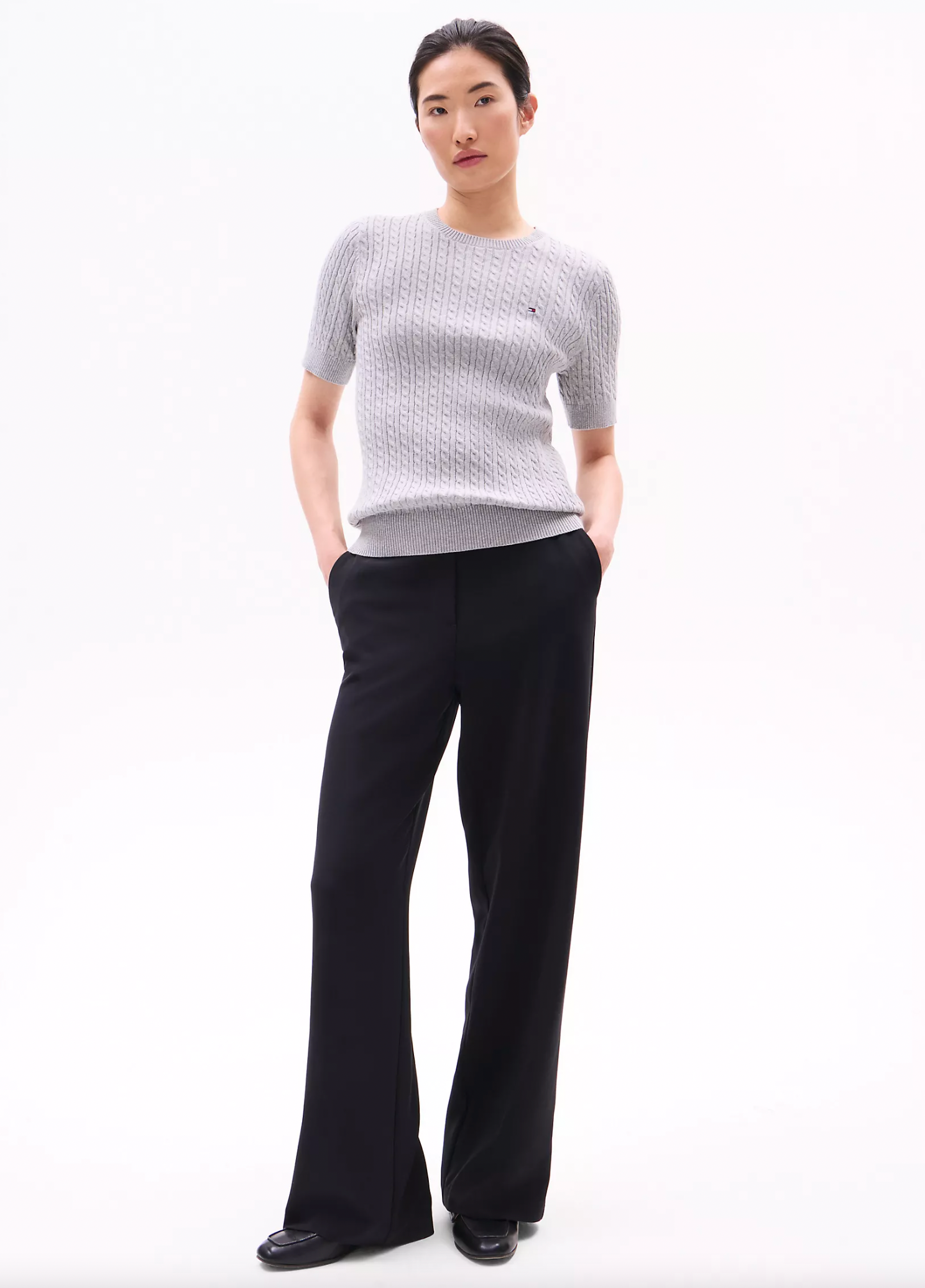 Short Sleeve Cable Knit Sweater