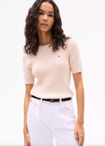 Short Sleeve Cable Knit Sweater