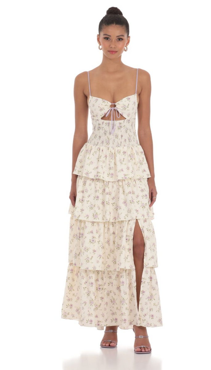 Floral Cutout Ruffle Maxi Dress – Elephant Clouds Apparel
