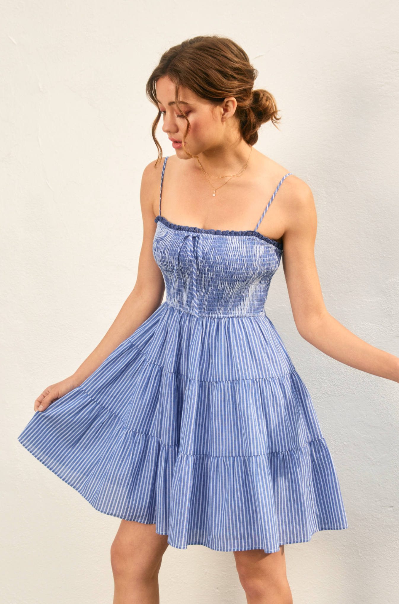 Better Off Eyelet Babydoll Tiered Mini Dress