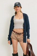 Scalloped V Neck Open Knit Cardigan