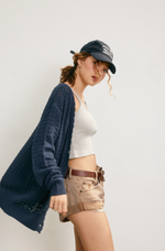 Scalloped V Neck Open Knit Cardigan