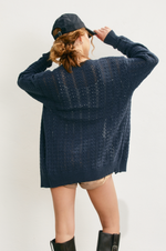 Scalloped V Neck Open Knit Cardigan