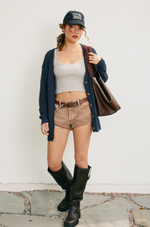 Scalloped V Neck Open Knit Cardigan