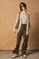 Scalloped V Neck Open Knit Cardigan