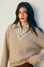 Groundy Contrast V Neck Sweater