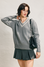 Groundy Contrast V Neck Sweater