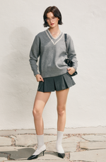 Groundy Contrast V Neck Sweater