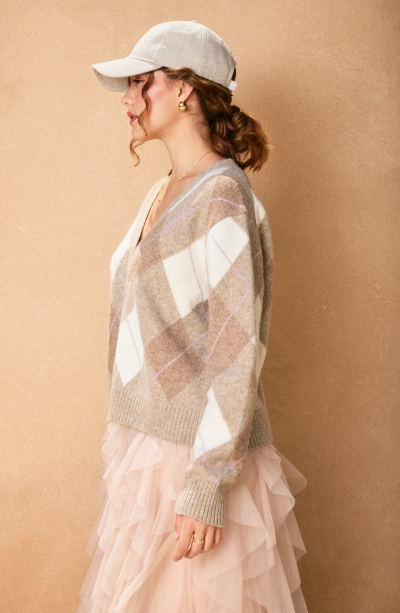 As If Argyle V Neck Cardigan