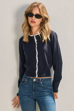 Ruffled Eyelet Trim Button Down Cardigan