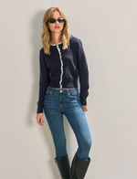 Ruffled Eyelet Trim Button Down Cardigan