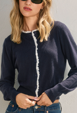 Ruffled Eyelet Trim Button Down Cardigan