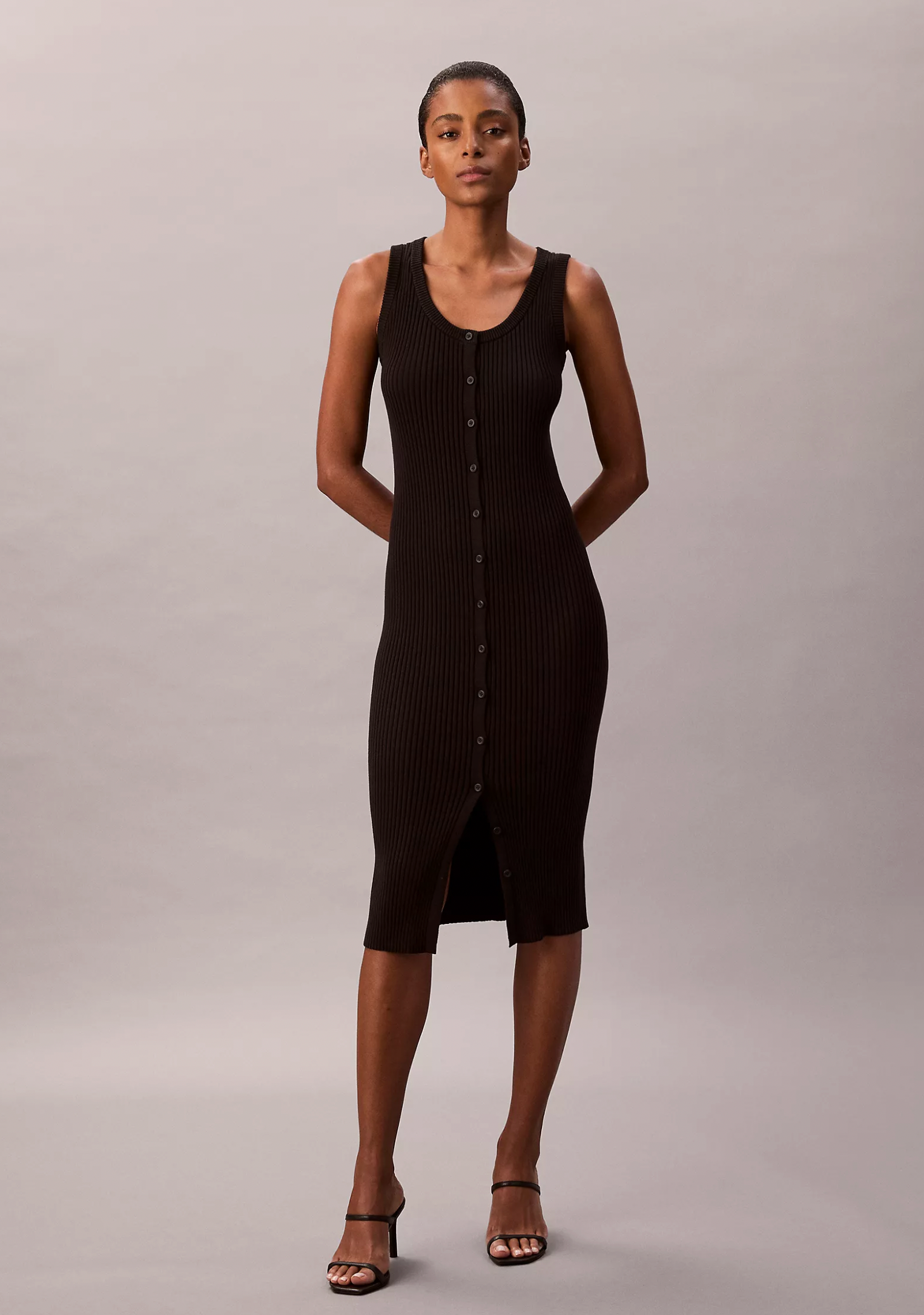 Smooth Cotton Rib Slim Midi Dress